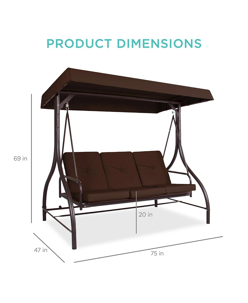 Best Choice Products 3-Seat Outdoor Converting Canopy Swing Glider Patio Hammock w/ Removable Cushions