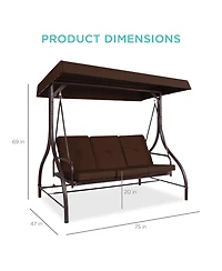 Best Choice Products 3-Seat Outdoor Converting Canopy Swing Glider Patio Hammock w/ Removable Cushions