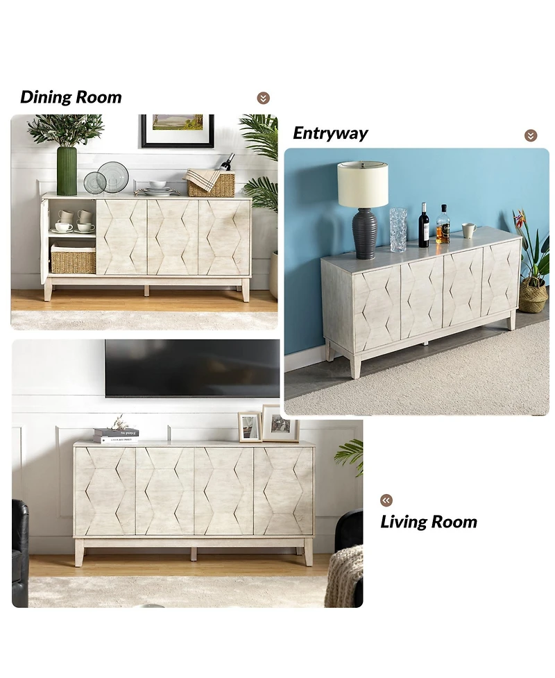 Silakan 60" 4-Doors Sideboard with Solid Wood Legs