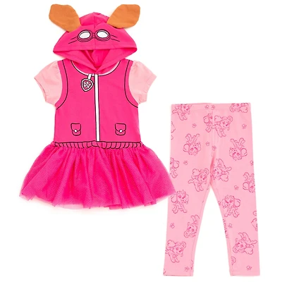 Paw Patrol Little Girls Hooded Cosplay T-Shirt Dress and Leggings Outfit Set