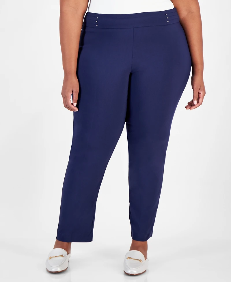 Jm Collection Plus & Petite Tummy Control Pull-On Slim-Leg Pants