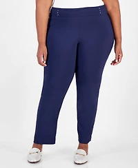 Jm Collection Plus & Petite Tummy Control Pull-On Slim-Leg Pants