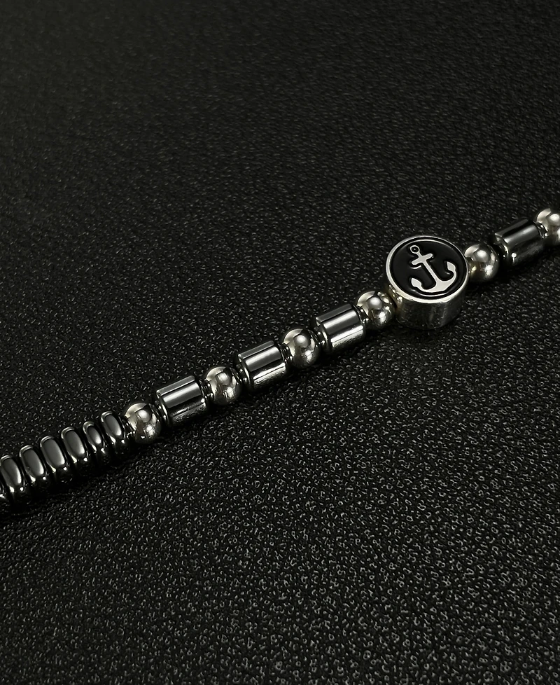 Rhona Sutton Black Hematite Anchor Beaded Stainless Steel Bracelet