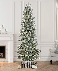 Puleo 7.5" Pre-Lit Flocked Franklin Fir Artificial Christmas Tree with Matching Skirt