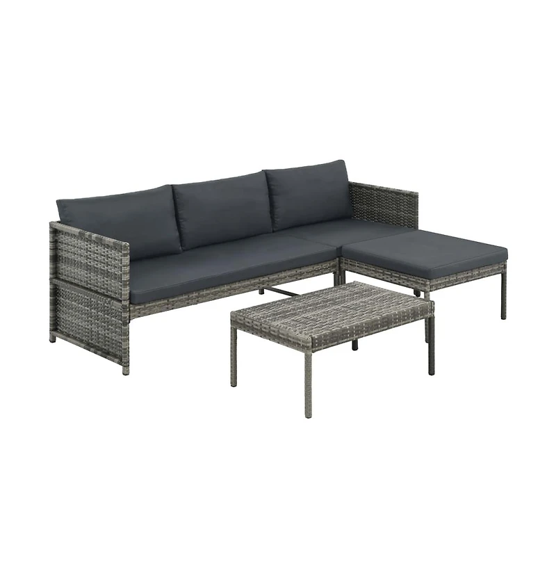 vidaXL 3 Piece Patio Lounge Set with Cushions Poly Rattan Gray