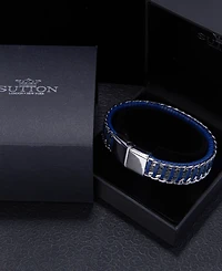 Rhona Sutton Blue Grey Leather with Chain Stainless Steel Bracelet