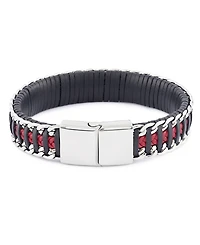 Rhona Sutton Black Red Leather with Chain Stainless Steel Bracelet