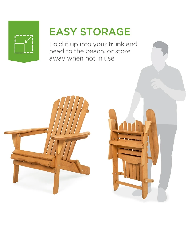 Best Choice Products Folding Adirondack Chair Outdoor, Wooden Accent Lounge Furniture w/ 350lb Capacity