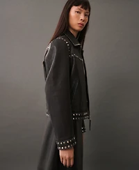 Mango Women's Studded Leather Jacket