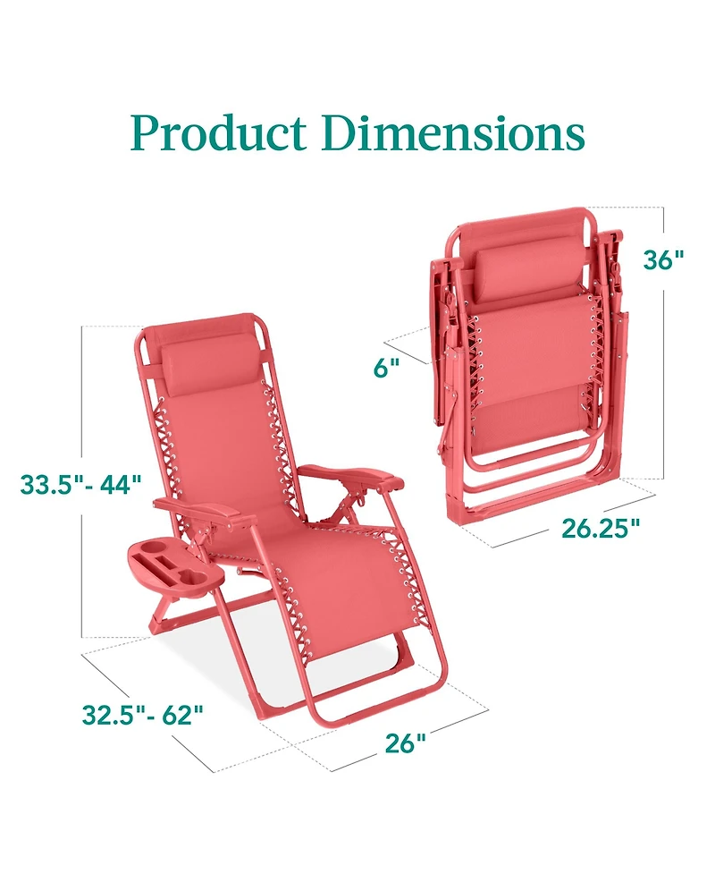 Best Choice Products Monochromatic Zero Gravity Chair, Folding Patio Recliner w/Side Tray, Headrest