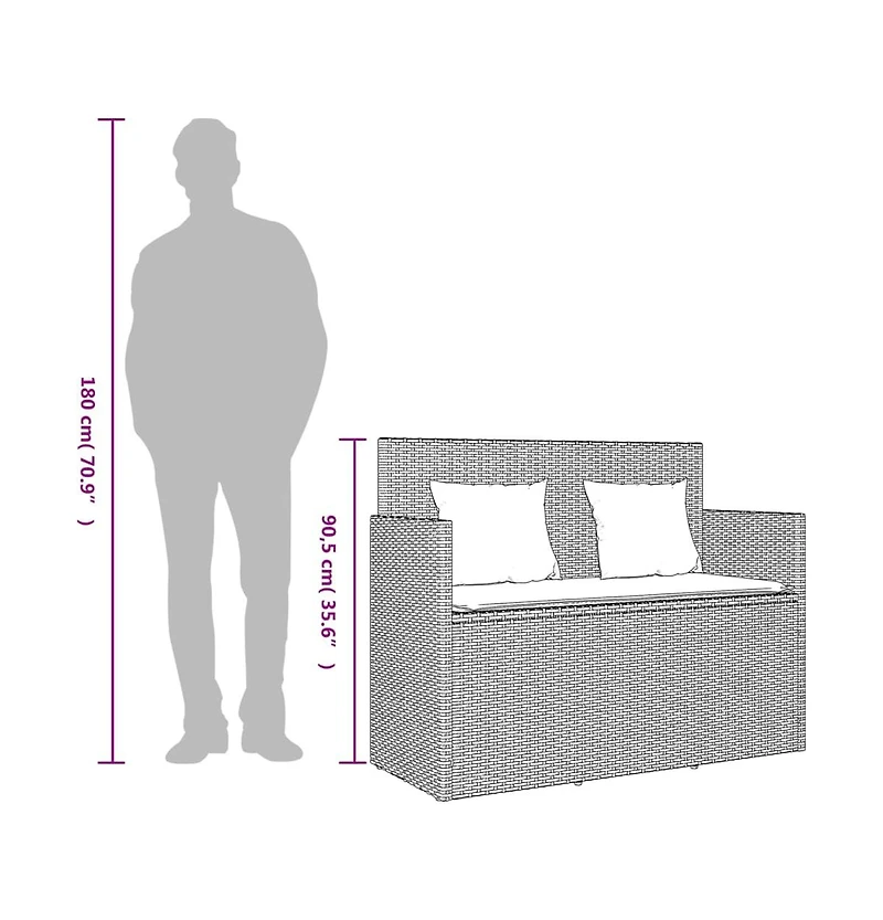 vidaXL Patio Bench with Cushions Poly Rattan
