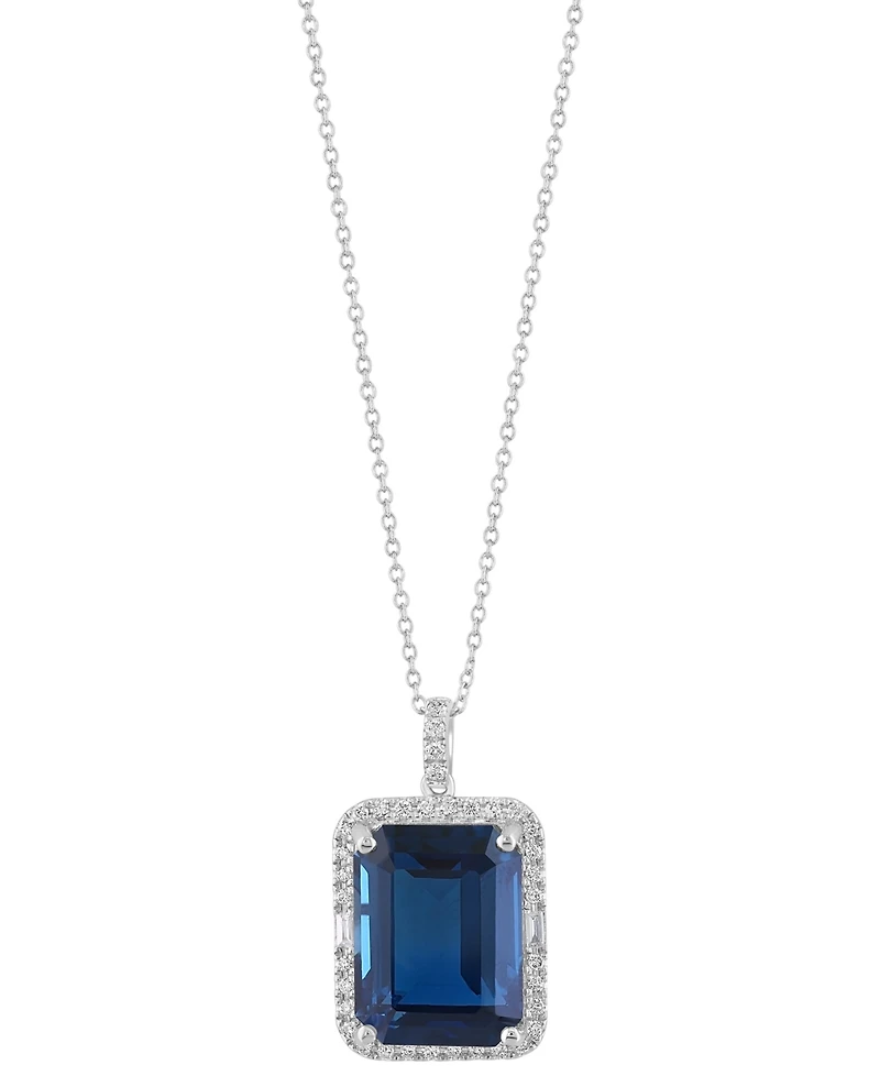 Effy Blue Topaz (11-1/3 ct. t.w.) & Diamond (1/3 Emerald-Cut Halo 18" Pendant Necklace 14k Gold (Also Additional Gemstones)