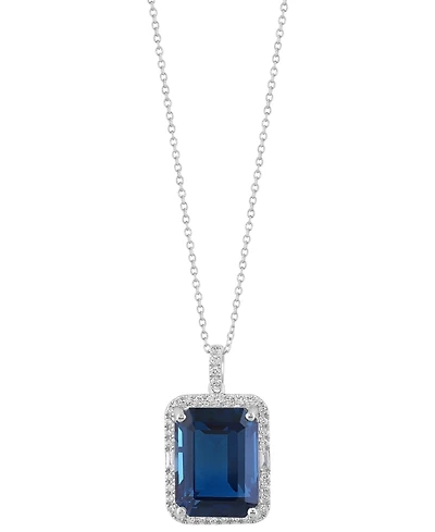 Effy Blue Topaz (11-1/3 ct. t.w.) & Diamond (1/3 Emerald-Cut Halo 18" Pendant Necklace 14k Gold (Also Additional Gemstones)