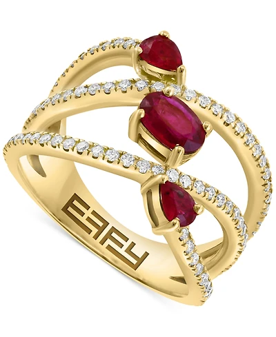 Effy Ruby (1-1/20 ct. t.w.) & Diamond (3/8 ct. t.w.) Open Crossover Statement Ring in 14k Gold