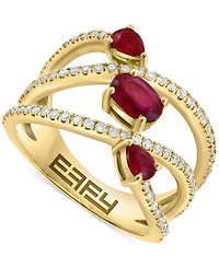 Effy Ruby (1-1/20 ct. t.w.) & Diamond (3/8 ct. t.w.) Open Crossover Statement Ring in 14k Gold