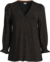 Lands' End Women's 3/4 Sleeve Lightweight Jersey Button Front Top
