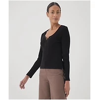 Pact Women's Organic Cotton Favorite Rib Henley Long Sleeve Top