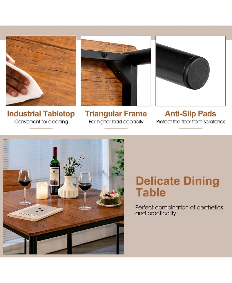 5-Piece Industrial Dining Table Set with Counter Height and 4 Bar Stools-Walnut