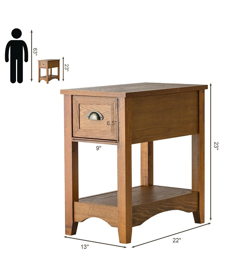 Gymax Set of 2 Contemporary Side End Table Compact Table w/ Drawer Nightstand Tawny
