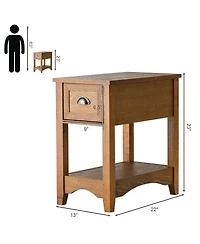 Gymax Set of 2 Contemporary Side End Table Compact Table w/ Drawer Nightstand Tawny