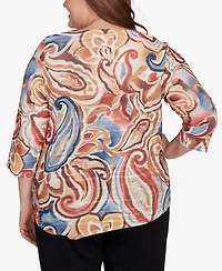Alfred Dunner Plus Size Harvest Moon Watercolor Paisley Crew Neck Top