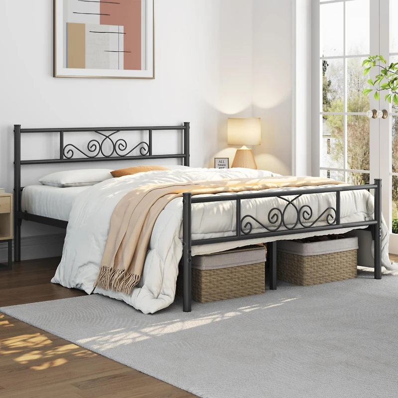 Yaheetech Scroll Metal-Framed Bed with Headboard and Footboard