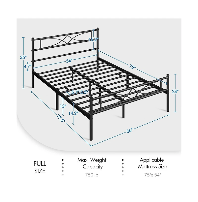 Yaheetech Simple Full Metal Bed Frame with Curved Design Headboard and Footboard