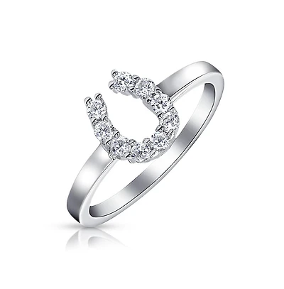 Bling Jewelry Good Luck Cubic Zirconia Pave Cz Equine Cowgirl Equestrian Horseshoe Ring .925 Sterling Silver