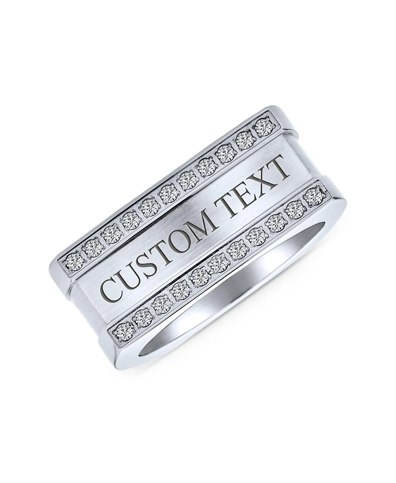 Bling Jewelry Greek Key Geometric Pave Cz Accent Cubic Zirconia Cross Rectangle Signet Statement Band Ring Stainless Steel