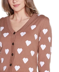 Belldini Women's Hearts Jacquard Cardigan Sweater