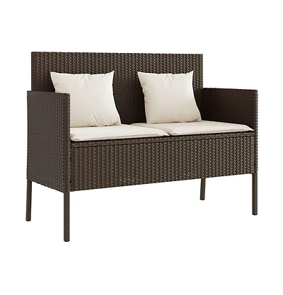 vidaXL Patio Bench with Cushions Brown Poly Rattan