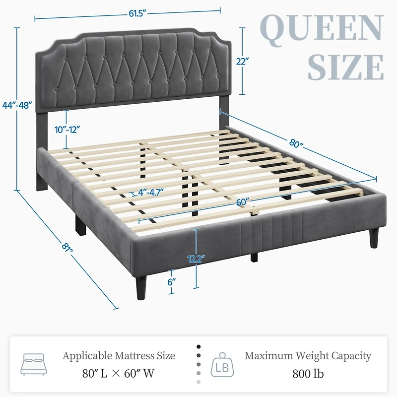Yaheetech Upholstered Bed Frame with Wooden Slat Support
