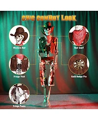 Yescom 2Pcs Pirate Life Size Skeleton Poseable Cowboy for Halloween Party Haunted House Decorations 2024