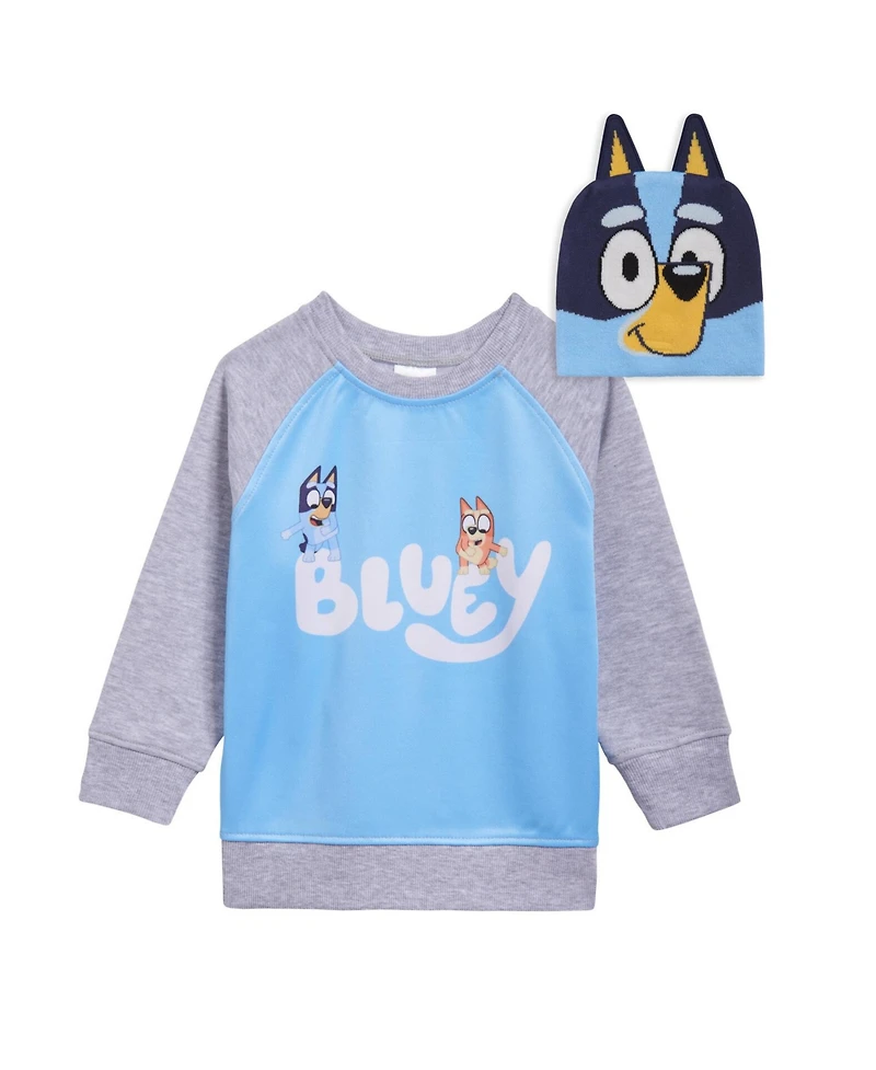 Bluey Little Boys Fleece Sweatshirt and Cotton Gauze Hat