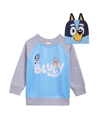 Bluey Little Boys Fleece Sweatshirt and Cotton Gauze Hat