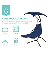 Best Choice Products Hanging Curved Chaise Lounge Chair Swing for Backyard, Patio w/ Pillow, Shade, Stand