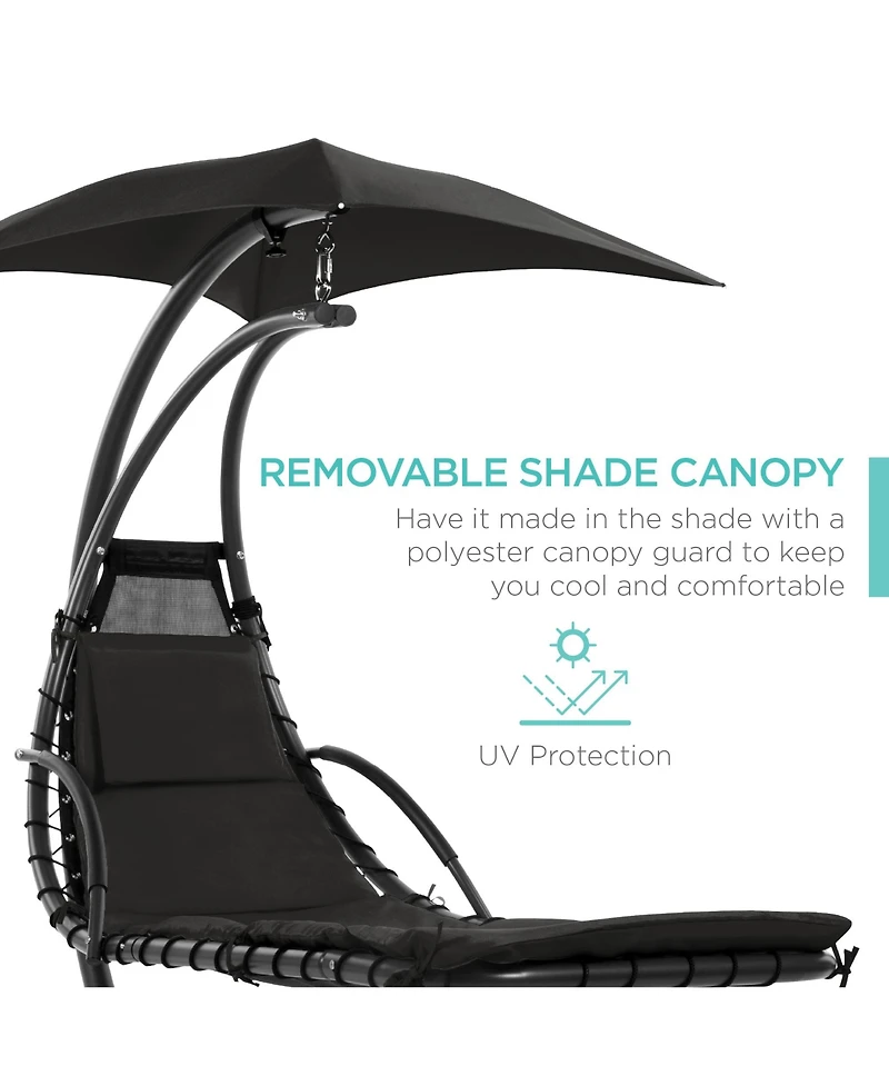 Best Choice Products Hanging Curved Chaise Lounge Chair Swing for Backyard, Patio w/ Pillow, Shade, Stand