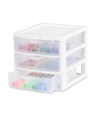 Sterilite ClearView Plastic Small 3 Drawer Desktop Storage Unit, White, 6 Pack