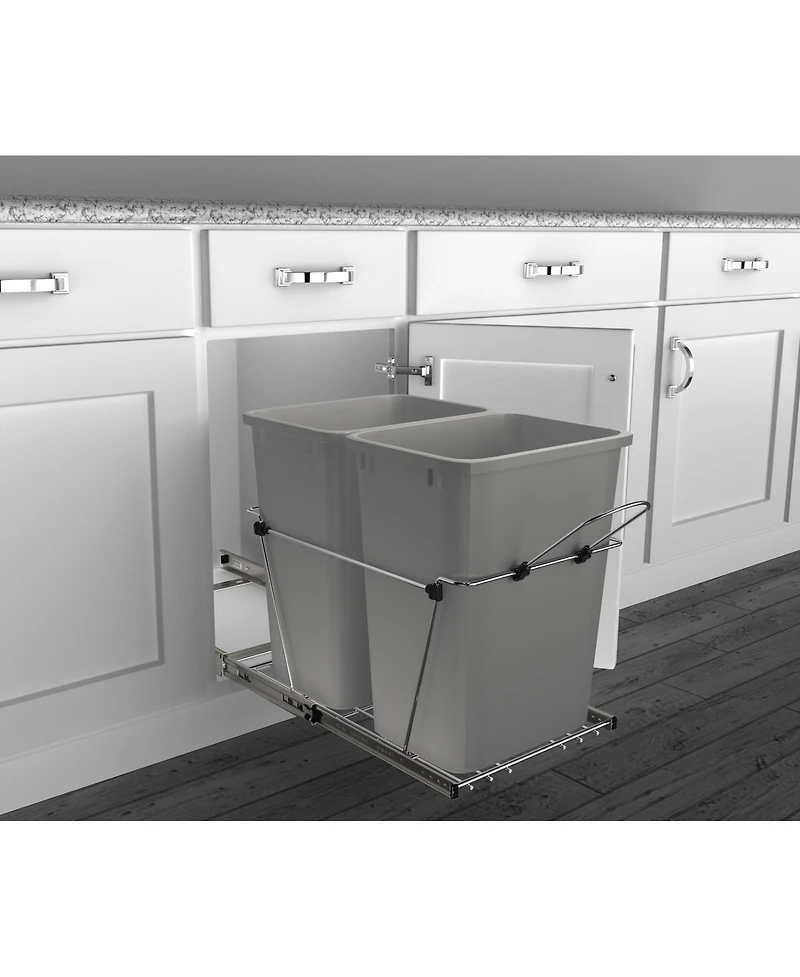 Rev-a-Shelf Double Pullout Trash Can 35 qt. for Kitchen, Silver, Rv-18KD-17C S