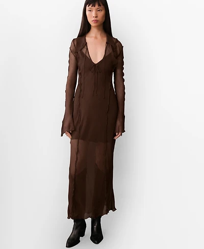 Mango Women's Flared Semi-Sheer Chiffon Dress