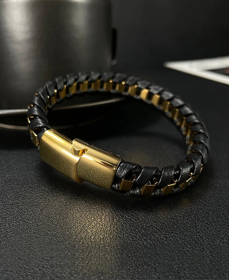 Rhona Sutton Gold Chain Wrapped Leather Stainless Steel Bracelet