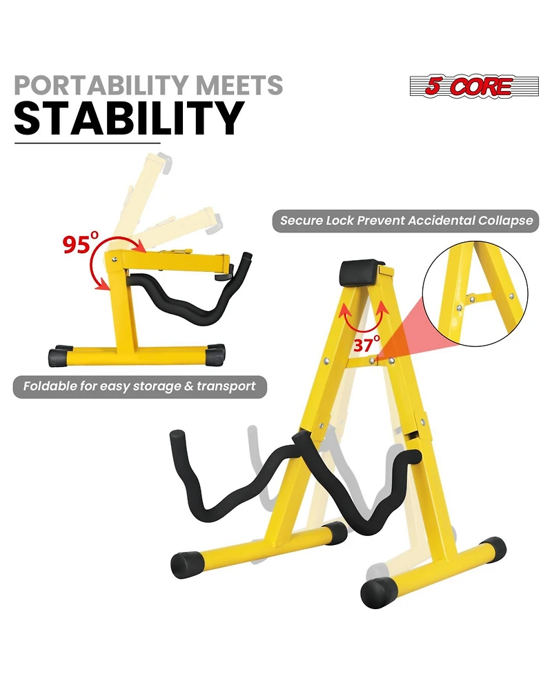 5 Core Guitar Stand Floor A Frame Electric Acoustic Bass Soporte Para Guitarra - Yellow
