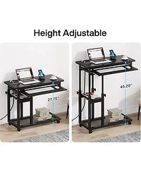 Tribesigns Small Portable Desk with Power Outlet, Height Adjustable Sofa Couch Bedside Laptop Table Wheels, Mobile Standing Rolling Computer