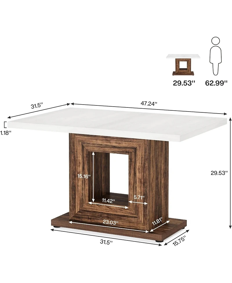 Tribesigns 47-Inch Farmhouse Dining Table for 4, White Kitchen Dinner Table with Heavy Duty Pedestal, Rustic Wooden Eating Table
