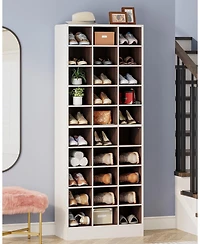 Tribesigns 10-Tier Shoe Storage Cabinet, White and Brown Wooden Shoe Rack with 30 Cubbies, Freestanding Tall Entryway Shoe Organizer for Closet, Entry