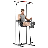 Sunny Health & Fitness Multi-Function Compact Power Tower, 300 LBs Capacity with Captains Chair, Dip Station, Pull Up Bar, Push Up & Core Workout