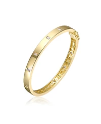 Genevive Sterling Silver 14K Gold Plated with Baguette Cubic Zirconia Bangle Bracelet