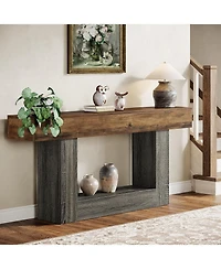 Tribesigns 63" Console Table, Farmhouse 2-Tier Entryway Table with U-Shaped Base, Narrow Long Wood Sofa Table Behind Couch Table for Living Room,
