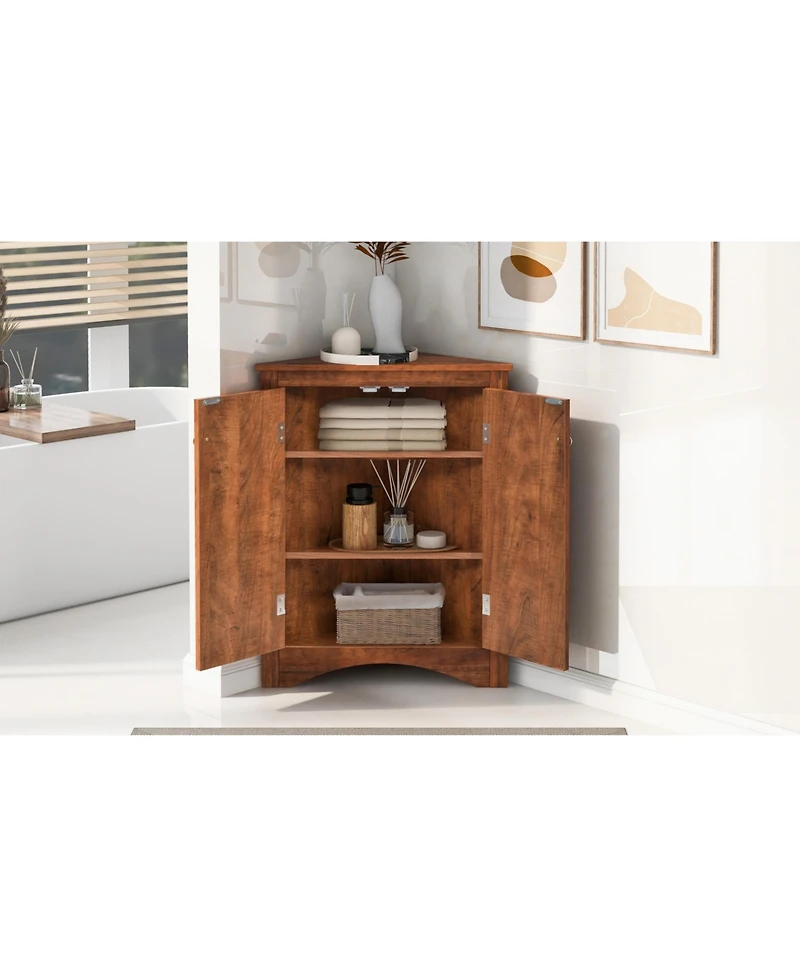 Slickblue Corner Triangle Bathroom Storage Cabinet with Adjustable Shelves for Space-Saving Organization