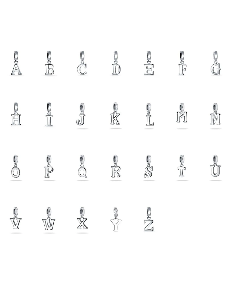 Bling Jewelry Dangle Block Letter A-z Alphabet Initial Charm Bead Solid .925 Sterling Silver Fits European Bracelet